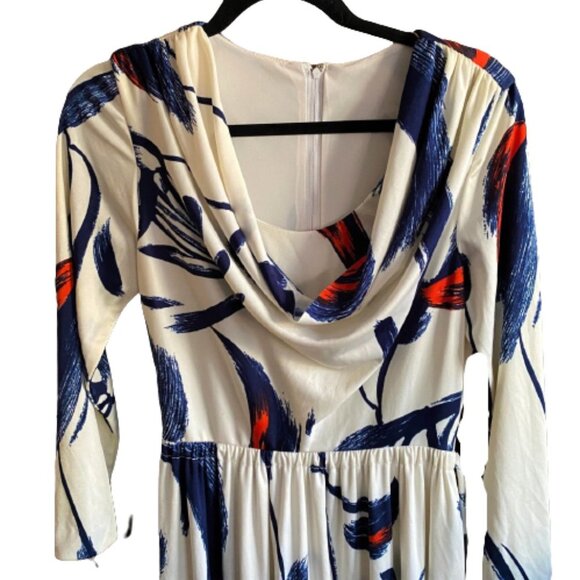 Vintage maxi dress 70s cowl neck, tie back, lined long sleeve - Picture 2 of 13